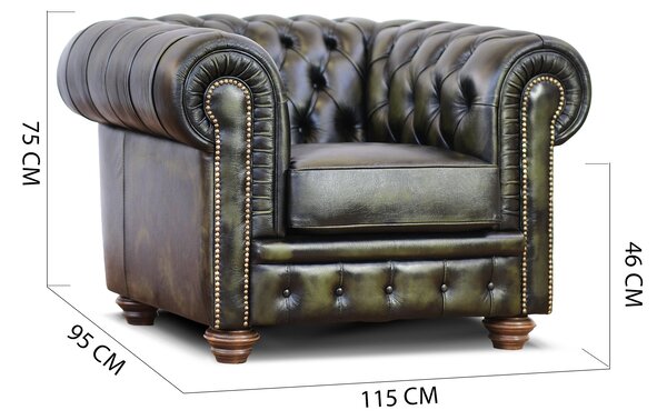 Poltrona Chester pelle fiore verde stile old America rifinita a mano