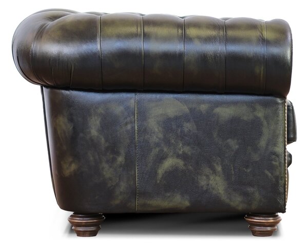 Poltrona Chester pelle fiore verde stile old America rifinita a mano