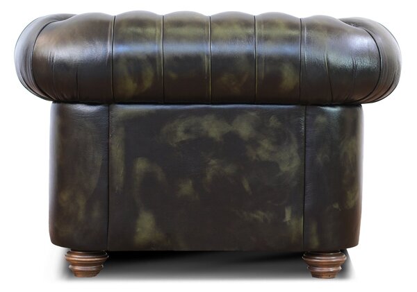 Poltrona Chester pelle fiore verde stile old America rifinita a mano