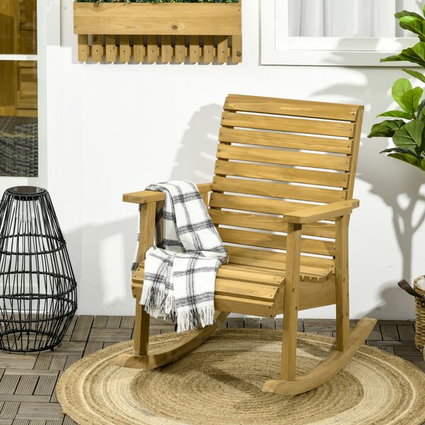 Outsunny Sedia a dondolo rocking chair da esterno in legno massiccio - 64 x 86 x 85 cm marrone