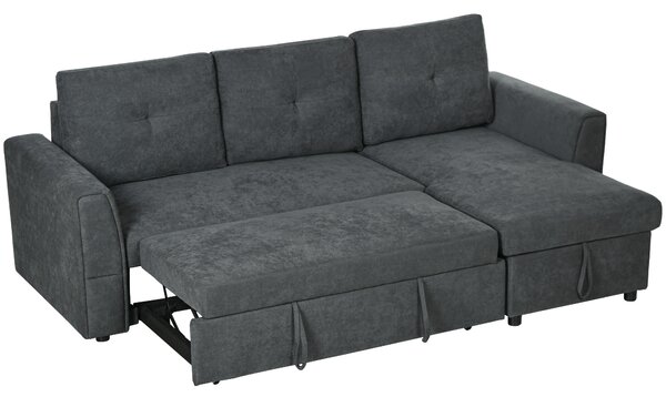 HOMCOM Divano Letto 3 Posti con Funzione Letto e Chaise Longue, Grigio Scuro | Aosom Italy