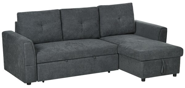 HOMCOM Divano Letto 3 Posti con Funzione Letto e Chaise Longue, Grigio Scuro | Aosom Italy