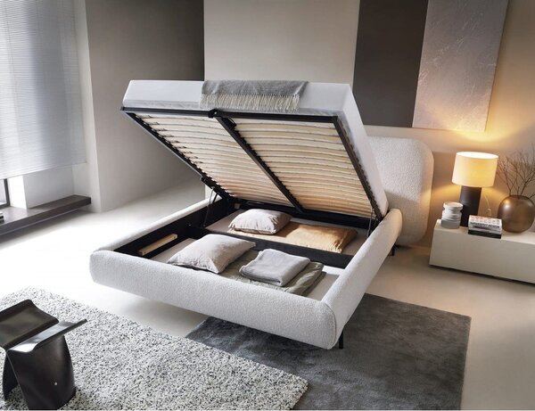 Letto matrimoniale imbottito beige con contenitore e rete inclusi 180x200 cm Pointt – ELTAP