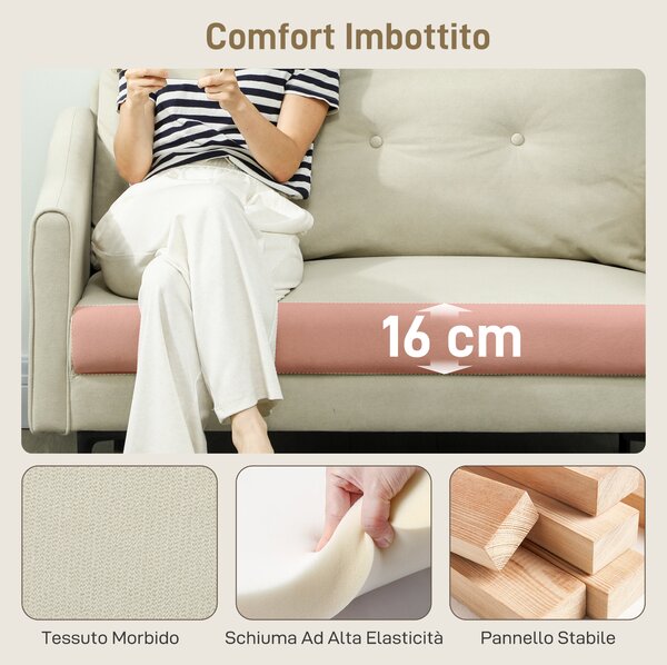 HOMCOM Divano 2 Posti Moderno con Schienale Trapuntato a Bottoni e Rivestimento in Velluto, 124x73x92 cm, Crema | Aosom Italy