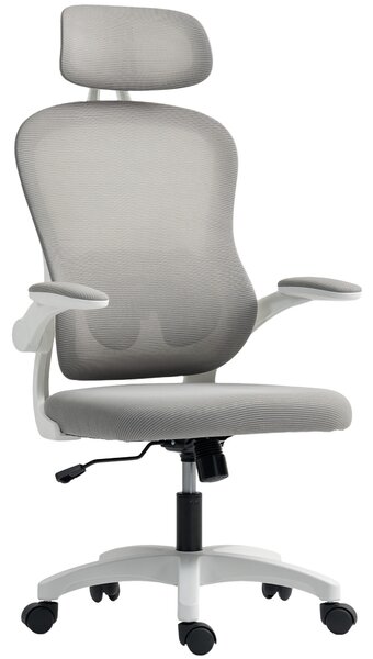 HOMCOM Sedia da Ufficio Ergonomica con Schienale in Rete, Regolabile in Altezza, Braccioli Pieghevoli, 5 Ruote, Funzione di Basculamento, Grigia | Aosom Italy