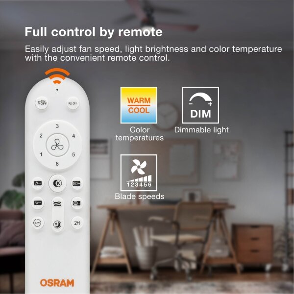 Osram - Lampada LED dimmerabile con ventilatore SOLANO LED/26W/230V 3000/4000/6500K + telecomando