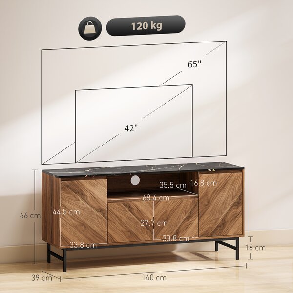 HOMCOM Mobile TV in legno con vano aperto e passacavi, effetto marmo, 140x39x66cm, Marrone | Aosom Italy