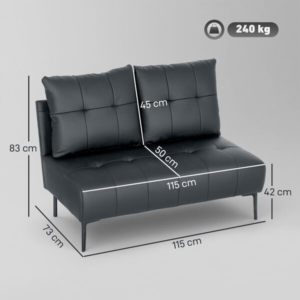 HOMCOM Divano 2 Posti in Finta Pelle Senza Braccioli e Trapuntato a Bottoni, 115x73x83 cm, Nero | Aosom Italy