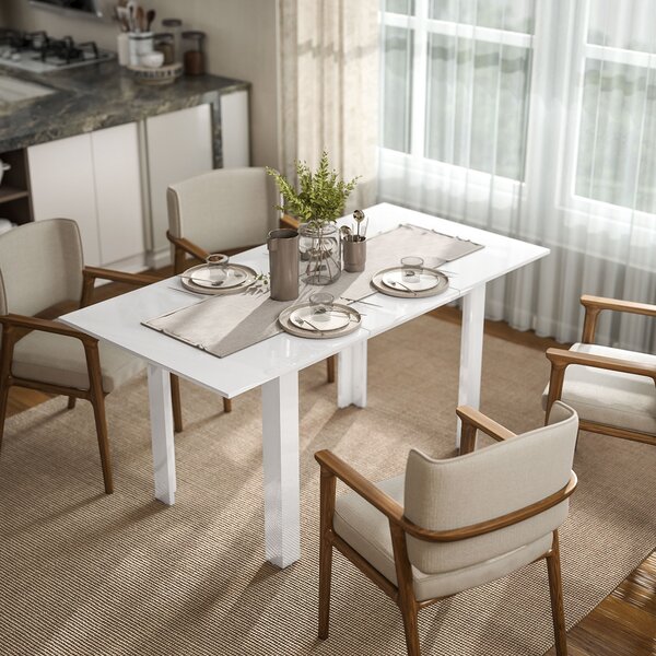 HOMCOM Tavolo da Pranzo allungabile in MDF per 4-6 Persone, 120-160 x 70 cm, Bianco Lucido | Aosom Italy
