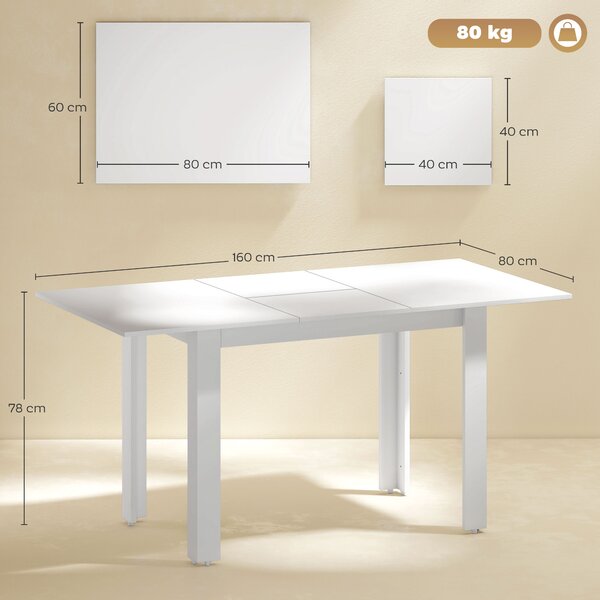 HOMCOM Tavolo da Pranzo allungabile in MDF per 4-6 Persone, 120-160 x 70 cm, Bianco Lucido | Aosom Italy