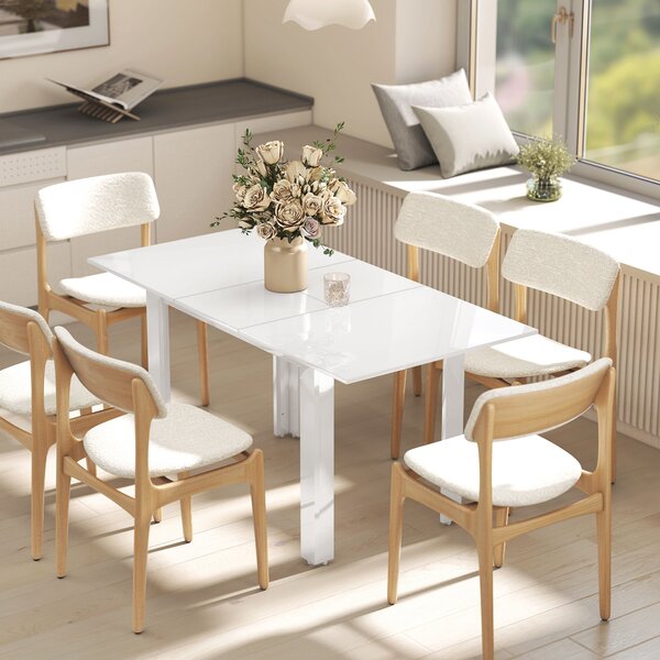 HOMCOM Tavolo da Pranzo allungabile in MDF per 4-6 Persone, 120-160 x 70 cm, Bianco Lucido | Aosom Italy