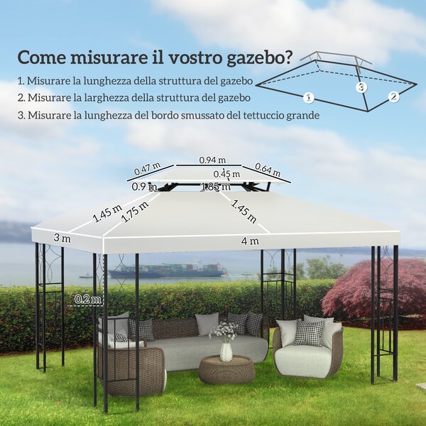 Outsunny Copertura per Gazebo da Giardino Tetto Sostitutivo Anti-UV Impermeabile in Poliestere 3x4m Beige