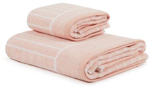 Asciugamano Con Ospite In Acrilico Dralon Gessato 40X55+60X100 Carrara Moderno Salmone Caleffi