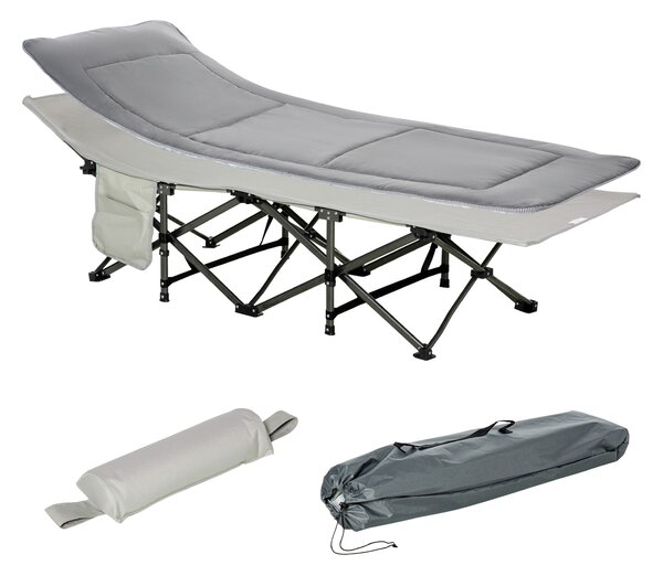Outsunny Lettino da Campeggio Pieghevole e Imbottito con Tasca Portaoggetti, 188x64.5x53 cm, Grigio chiaro|Aosom