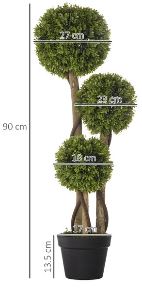 HOMCOM Pianta di Bosso Artificiale a 3 Sfere con Vaso Incluso e Fondo Rinforzato, Altezza 90 cm|Aosom