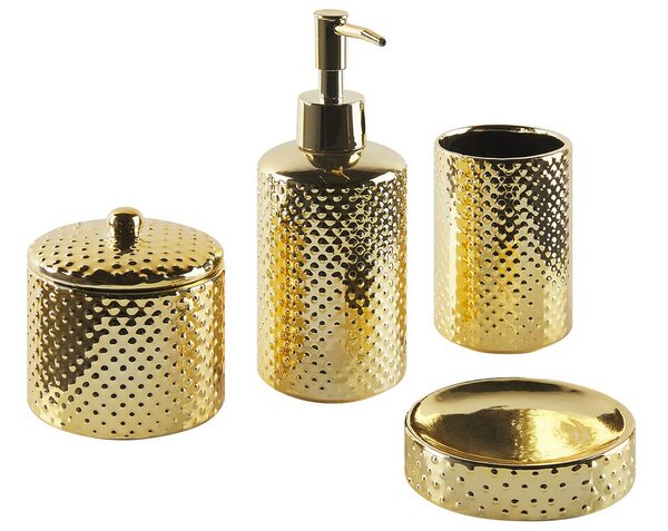 Set di 4 Accessori Bagno in Ceramica dorata dispenser sapone porta