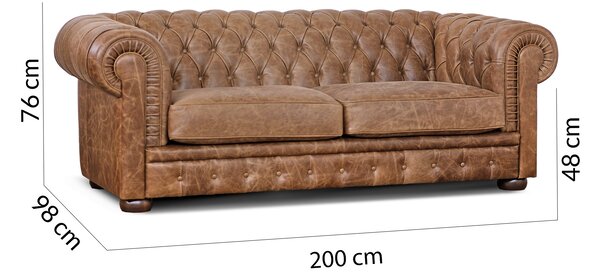 Divano Chesterfield pelle fiore effetto tabacco old England