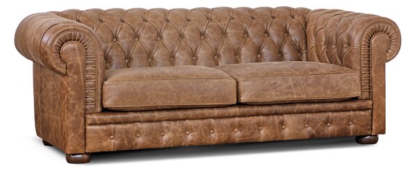 Divano Chesterfield pelle fiore effetto tabacco old England