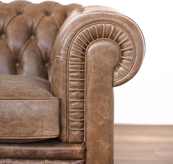 Divano Chesterfield pelle fiore effetto tabacco old England