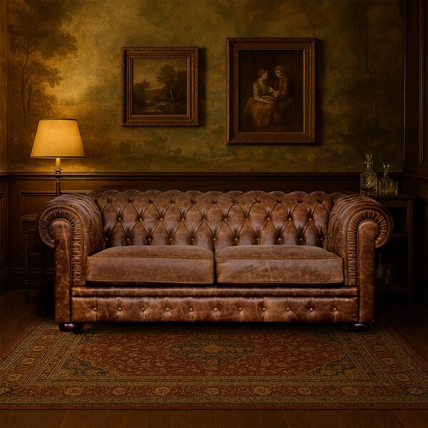 Divano Chesterfield pelle fiore effetto tabacco old England