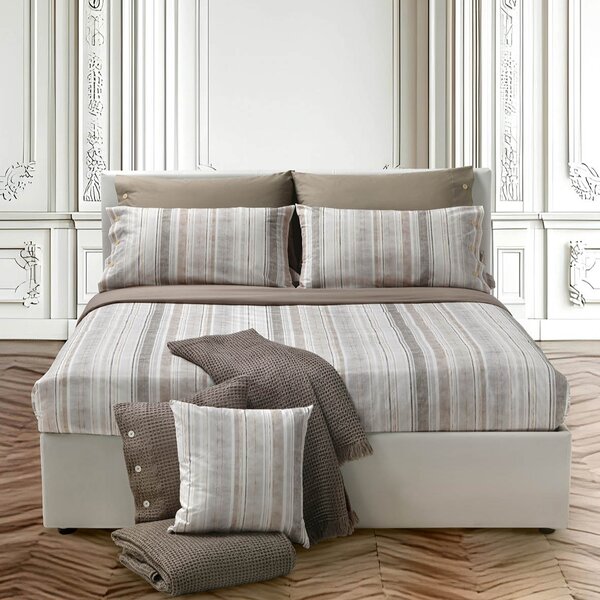 Copripiumino Con Federe In Percalle Stripes Gold 255X205 + 2 Federe50X80 Bellora Geometrico Grigio Caleffi
