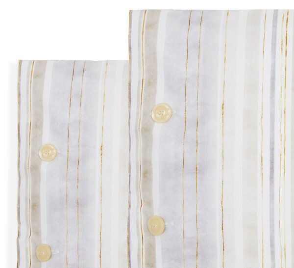 Copripiumino Con Federe In Percalle Stripes Gold 255X205 + 2 Federe50X80 Bellora Geometrico Grigio Caleffi