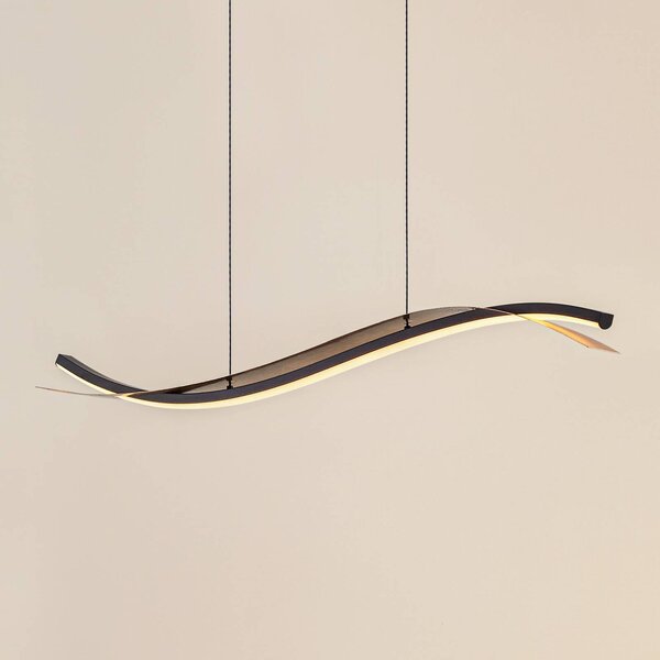Lucande Lampada LED a sospensione Alevia, nero/oro, CCT Alevia Lucande, dimmerabile, Ottone / Oro, Soggiorno / Sala da pranzo, Metallo, Design