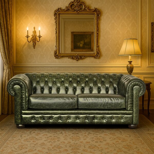Divano Chesterfield Pelle Fiore verde old England