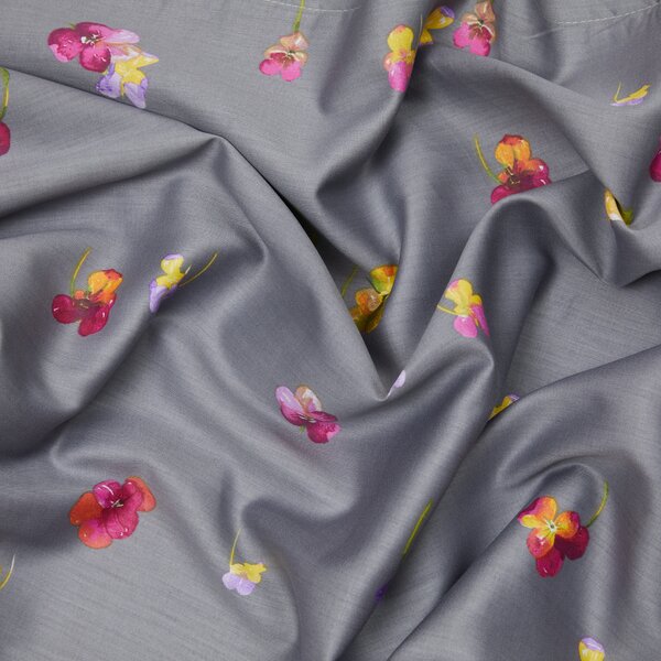 Copripiumino Con Federe In Raso Di Cotone Violetta Matrimoniale - 255X255 + 2 Federe50X80 Emporium Floreale Grigio Caleffi