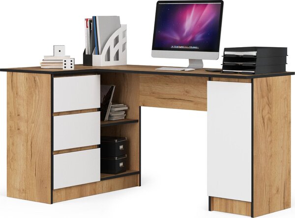 Akord Scrivania Angolare Sinistra Con 3 Cassetti E 1 Anta Rovere/Bianco 155X85X77 Cm
