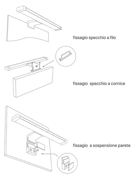Lampada LED da Specchio 35cm 4W Bidirezione Nera IP44 Tripla Installazione Colore Bianco Caldo 3.000K