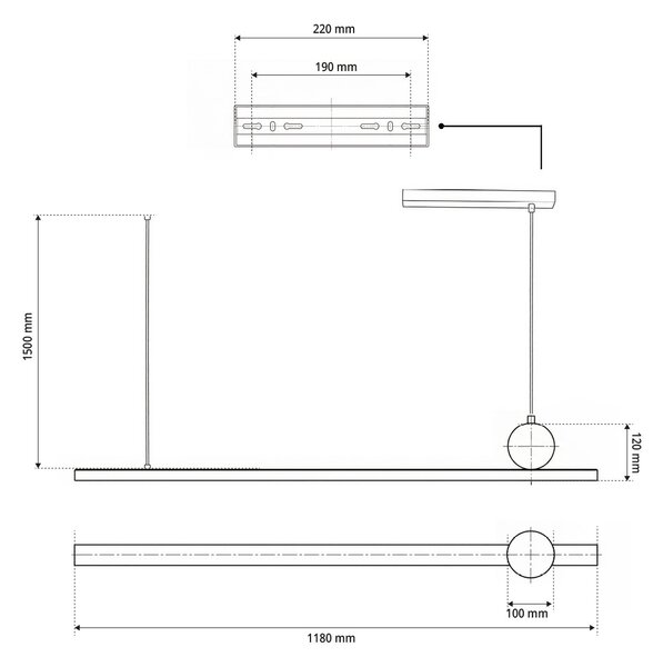 Lampada Lineare a Sospensione in Pietra Nera per Strisce LED