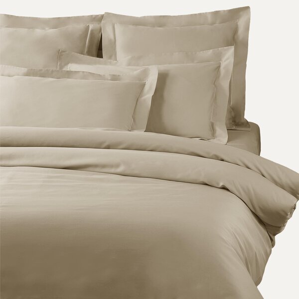 Copripiumino Con Federe In Raso Di Cotone Precious Sateen Matrimoniale - 255X255 + 2 Federe50X80 Mirabello Brera Tinta Unita Sabbia Caleffi