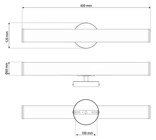 Lampada LED da Specchio 60cm 15W Cilindrica IP54 - da Muro Colore Bianco Naturale 4.000K