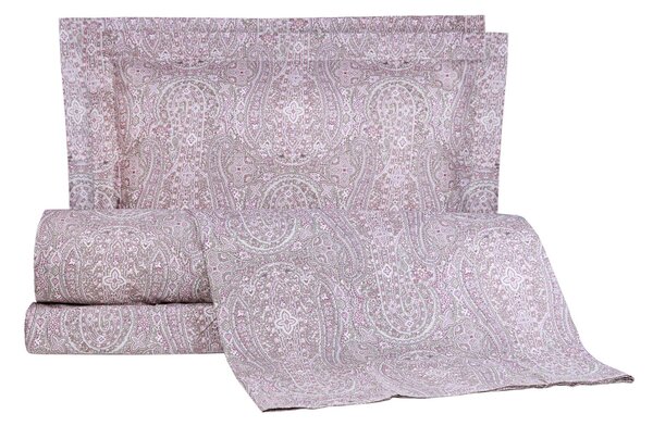 Completo Copripiumino In Percalle Royal Paisley Piazza E Mezza - 200X255 125X205 + 1 Federa 50X80 Emporium Moderno Rosa Caleffi