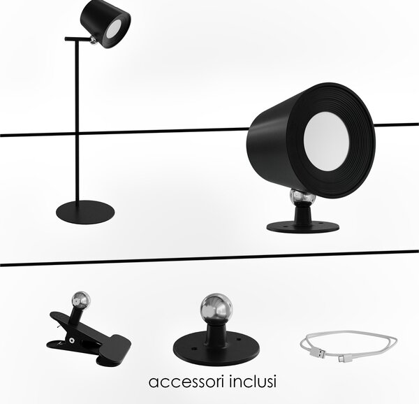 Lampada LED CCT Ricaricabile e Orientabile da Muro o da Tavolo Colore Bianco Variabile CCT