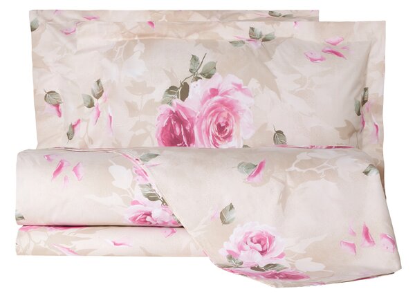 Completo Copripiumino In Percalle Precious-rose Matrimoniale - 255X255 175X205 + 2 Federe 50X80 Emporium Floreale Fuxia Caleffi
