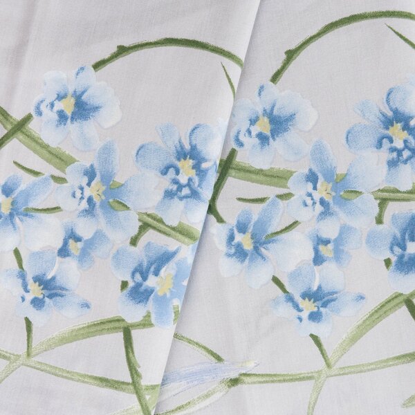 Completo Copripiumino In Percalle Orchidee Matrimoniale - 255X255 175X205 + 2 Federe 50X80 Emporium Floreale Azzurro Caleffi