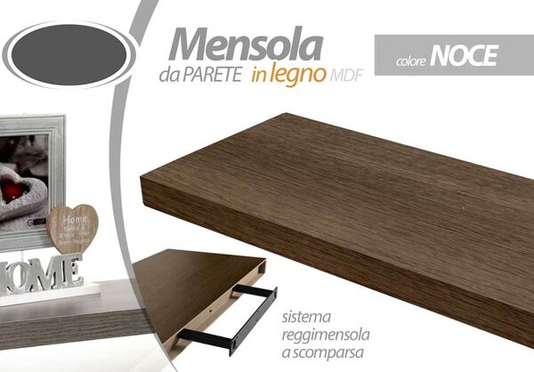 Mensola da Parete Rettangolare 60x25x4 cm Scaffale Libreria in Legno MDF Noce