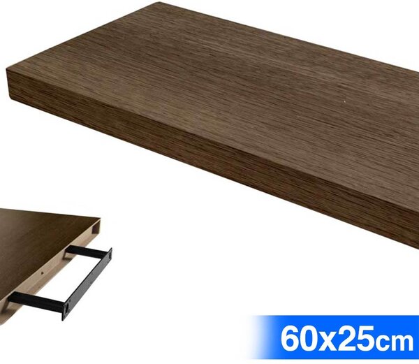 Mensola da Parete Rettangolare 60x25x4 cm Scaffale Libreria in Legno MDF Noce