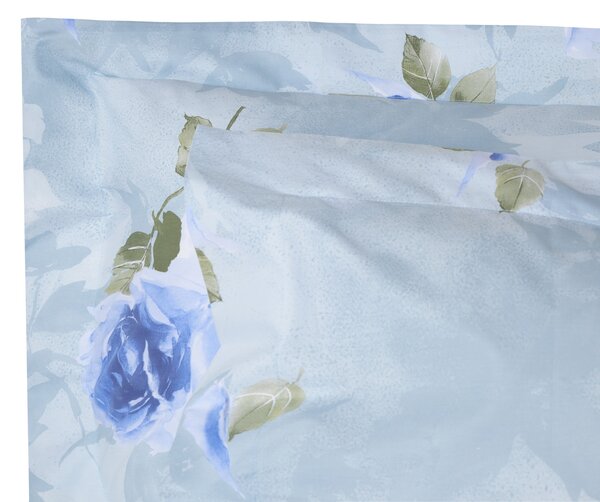 Completo Copripiumino In Percalle Precious-rose Matrimoniale - 255X255 175X205 + 2 Federe 50X80 Emporium Floreale Blu Caleffi