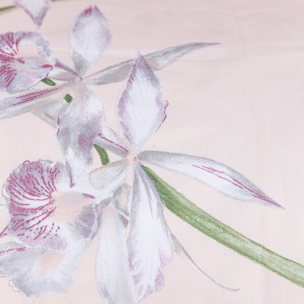 Completo Copripiumino In Percalle Orchidee Matrimoniale - 255X255 175X205 + 2 Federe 50X80 Emporium Floreale Rosa Caleffi