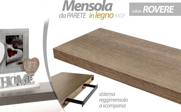 Mensola da Parete Rettangolare 60x25x4 cm Scaffale Libreria in Legno MDF Rovere