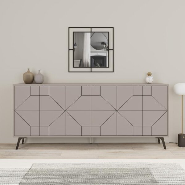 Madia con 6 Ante Credenza 184x35x77,4 cm Design Geometrico Moderno in Legno Rovere Tortora