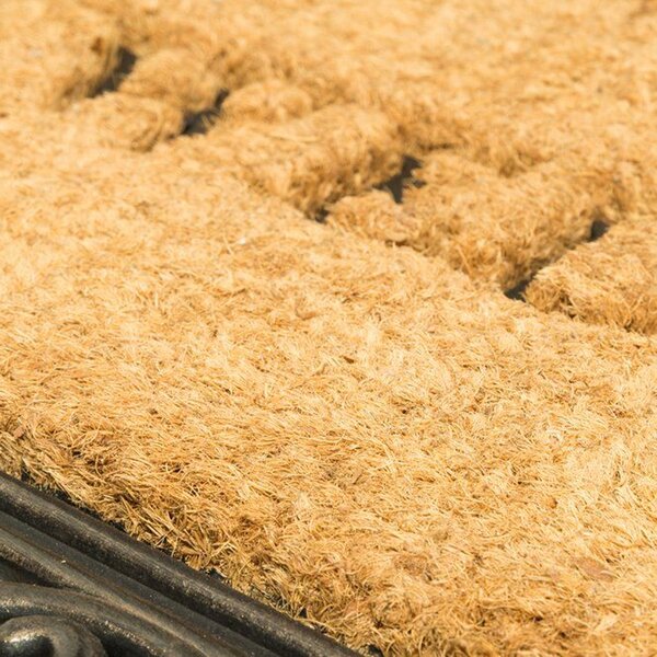 Tappeto 45x75 cm Zerbino Rettangolare Welcome In Fibra Di Cocco Beige e Marrone