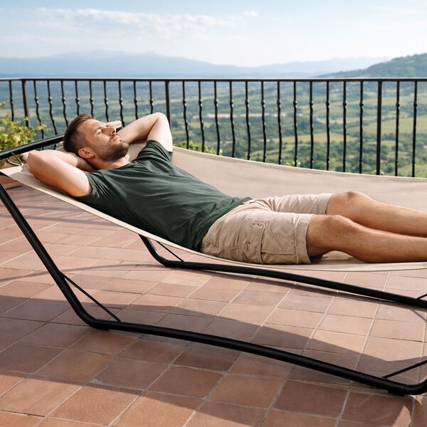 Amaca da Giardino Autoportante 210x80x65 cm con Cuscino Seduta Ergonomica e Resistente Struttura in Metallo Beige