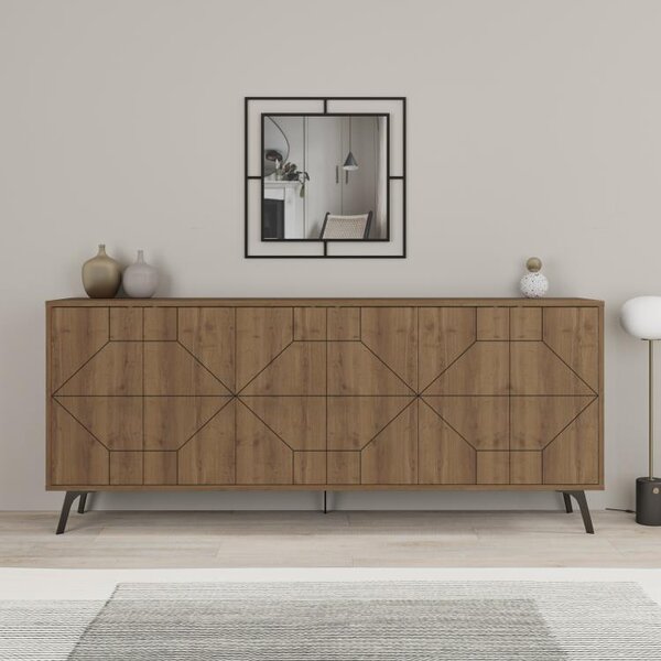 Madia con 6 Ante Credenza 184x35x77,4 cm Design Geometrico Moderno in Legno Rovere