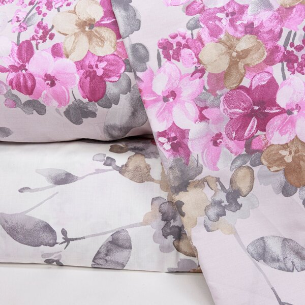 Completo Copripiumino In Percalle Hydra Matrimoniale - 255X255 175X205 + 2 Federe 50X80 Emporium Floreale Rosa Caleffi