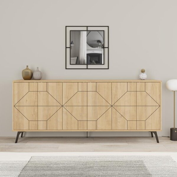 Madia con 6 Ante Credenza 184x35x77,4 cm Design Geometrico Moderno in Legno Rovere Quercia