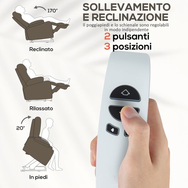 HOMCOM Poltrona Alzapersona Reclinabile Massaggiante e Riscaldante con Doppio Motore, Marrone Scuro | Aosom Italy